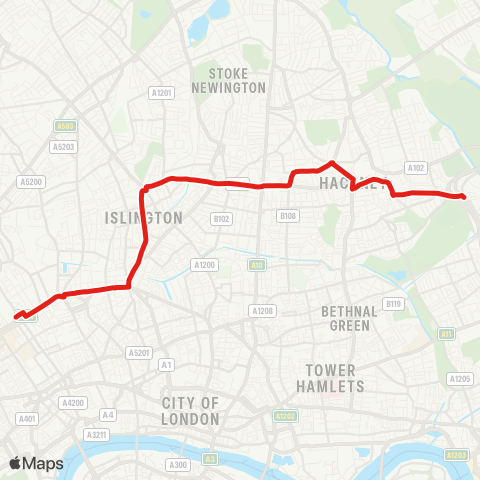TfL Euston - Highbury - Hackney - Hackney Wick map