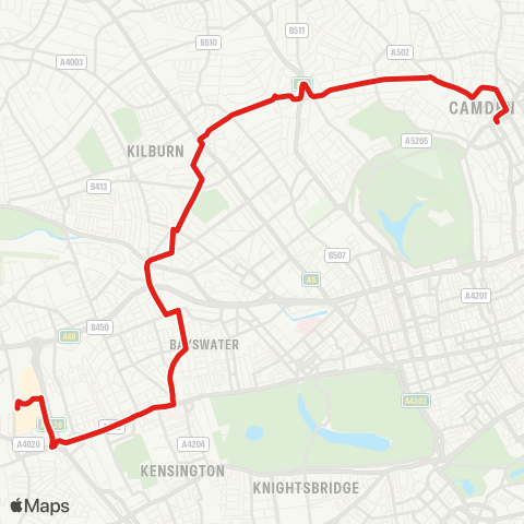 TfL Camden Town - Swiss Cottage - Notting Hill Gate - Holland Pk - White City map