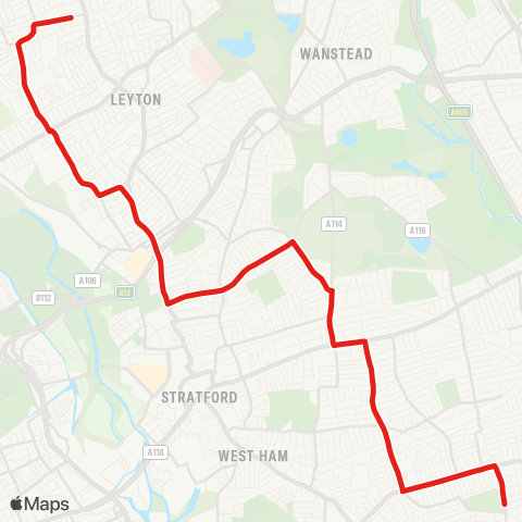 TfL E Ham, Central Pk - Upton Pk - Forest Gate - Leyton - Walthamstow Central map