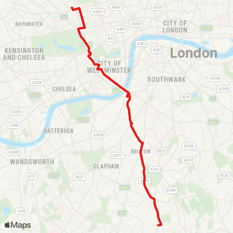 TfL Marylebone - Marble Arch - Hyde Pk Corner - Victoria - Brixton - W Norwood map