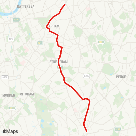 TfL Croydon Town Ctr - Thornton Heath - Norbury - Streatham Hill - Stockwell map