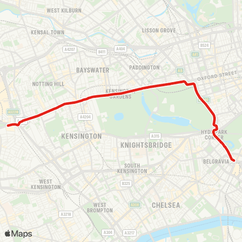 TfL Vauxhall - Victoria - Marble Arch - Notting Hill Gate, Ltd Stop Bus map