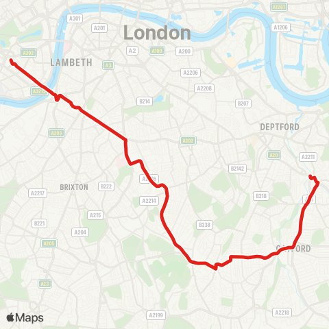 TfL Lewisham Sta - Catford - Forest Hill - E Dulwich - Camberwell - Oval - Vauxhall - Victoria map