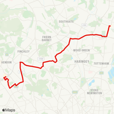 TfL Edmonton Green - E Finchley - Muswell Hill - Golders Green - Brent Cross map