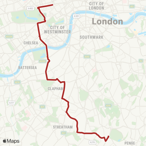 TfL Crystal Palace - Streatham Hill - Clapham Common - Marble Arch - Oxford Circus map