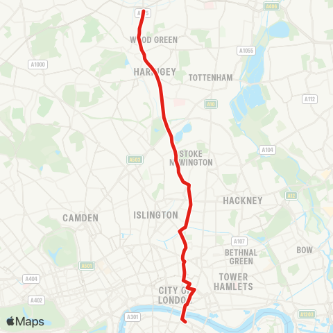 TfL Palmers Green - Wood Green - Manor House - Newington Green - London Bridge map