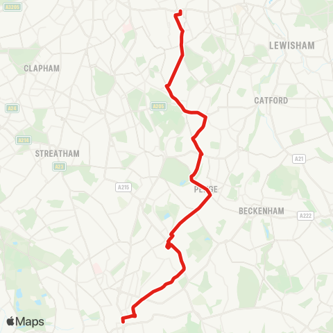 TfL Peckham - Dulwich - Sydenham - Norwood Jct - Croydon Town Ctr map