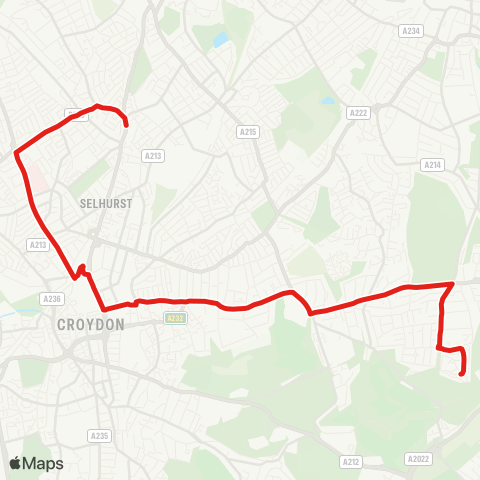 TfL Shrublands - Shirley - Croydon - Croydon Univ Hosp - Thornton Heath, High St map