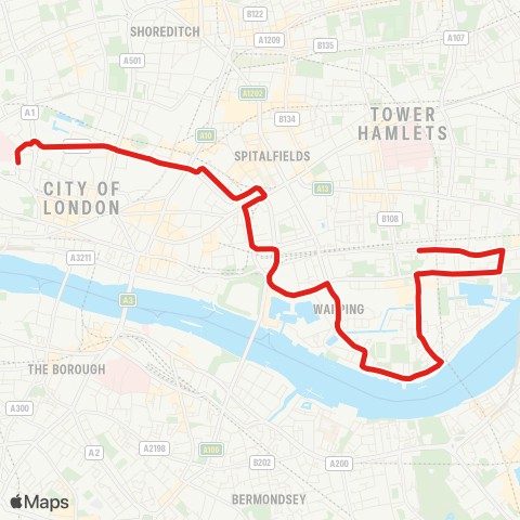 TfL St Paul's Sta - London Wall - Tower Gateway - Wapping - Shadwell map