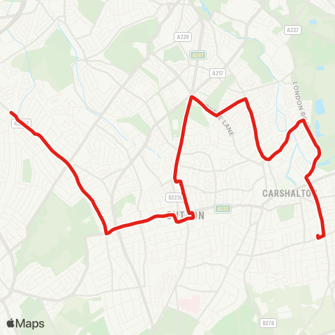 TfL Wallington - Wrythe Green - Sutton - Cheam - Worcester Pk map