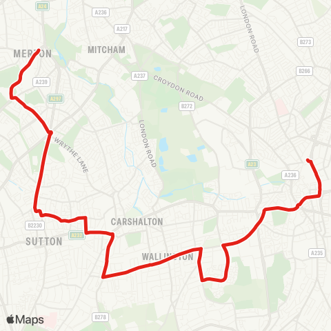 TfL W Croydon - Roundshaw - Wallington - Sutton - Morden map