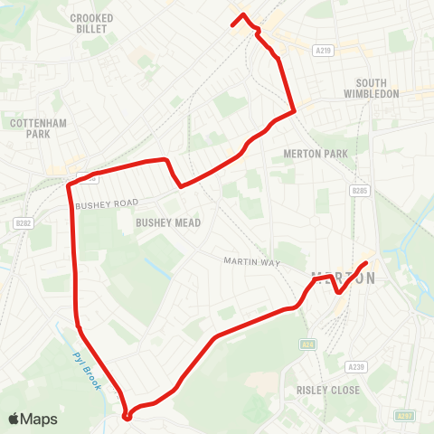 TfL Morden - Lower Morden - Grand Dr - Raynes Pk - Wimbledon map