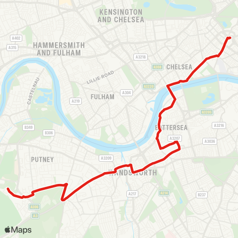 TfL Roehampton, Danebury Av - Putney Heath - Wandsworth - Clapham Jct - Victoria map