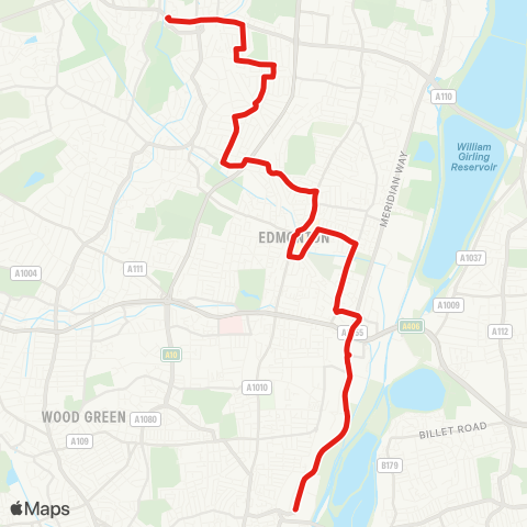 TfL Enfield - Bush Hill Pk - Edmonton Green - Montagu Rd - Meridian Water - Watermead Way - Tottenham Hale map