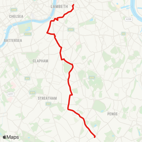 TfL Elephant & Castle - Vauxhall - Brixton - Herne Hill - Norwood Jct map