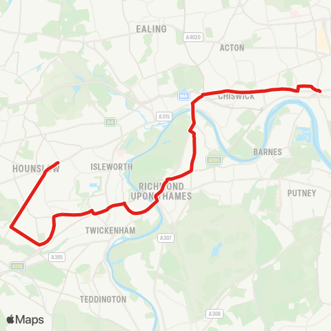 TfL Hounslow, Bus Sta - Whitton - Richmond - Chiswick High Rd - Hammersmith map