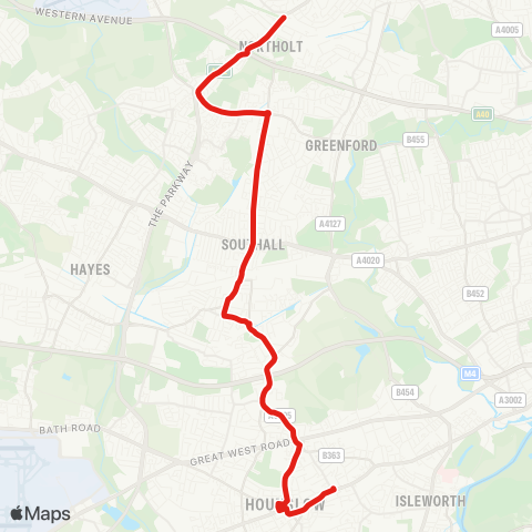 TfL Hounslow, Bus Sta - Southall - Lady Margaret Rd - Yeading White Hart - Northolt Sta map