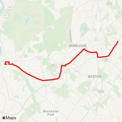 TfL Kingston - Norbiton - New Malden - Shannon Corner - Raynes Pk - Wimbledon - S Wimbledon - Colliers Wood - Tooting Bway map