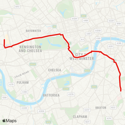 TfL Camberwell Green - Elephant & Castle - Victoria - Notting Hill Gate - White City map