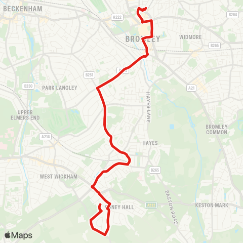 TfL Bromley N - Bromley S - Pickhurst Ln - Hayes Sta - Coney Hall map