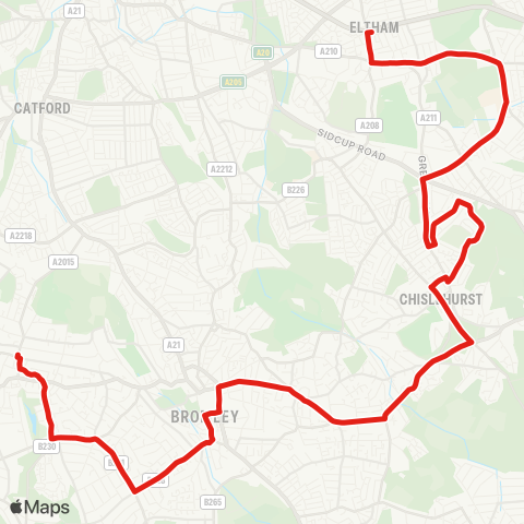 TfL Beckenham Jct - Pk Langley - Bromley - Chislehurst - Eltham Sta map