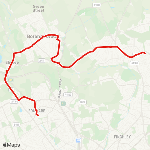TfL Edgware - Elstree - Borehamwood - Arkley - Barnet - New Barnet Sta map