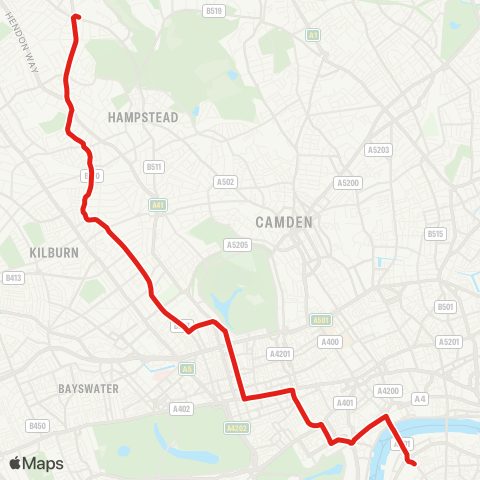TfL Golders Green - W Hampstead - Lisson Grove - Oxford Circus - Waterloo map