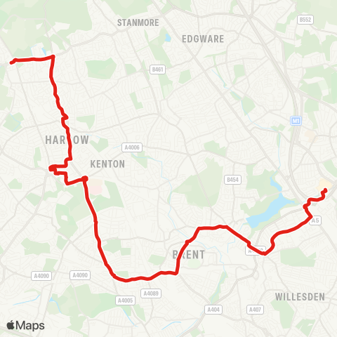 TfL Harrow Weald - Harrow - Wembley - Neasden - Brent Cross map