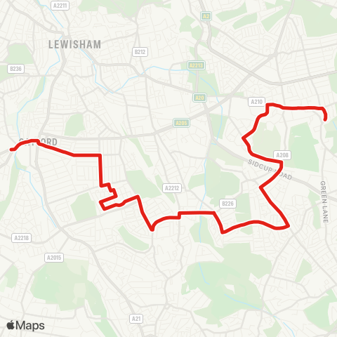 TfL Catford - Middle Pk - Dunkery Rd - Grove Pk - Eltham map