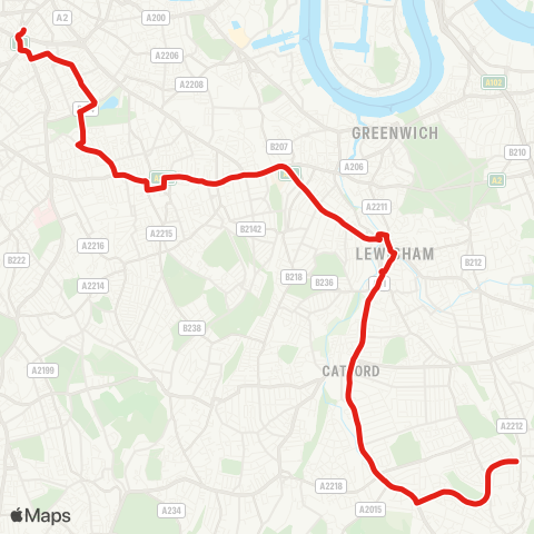TfL Grove Pk - Lewisham - New Cross - Peckham - Elephant & Castle map