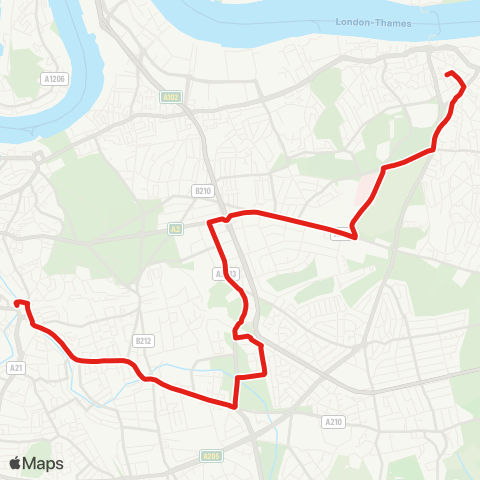 TfL Woolwich - Queen Elizabeth Hosp - Shooters Hill Rd - Kidbrooke - Lewisham Sta map