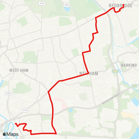 TfL Ilford - E Ham - Custom House - Kier Hardie Estate - Canning Town Sta map