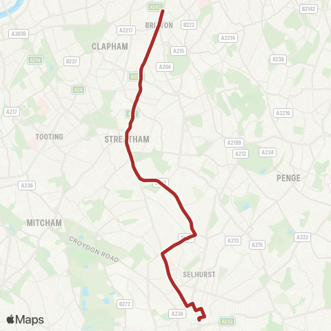 TfL Brixton - Streatham - Thornton Heath - Norbury - Croydon Town Ctr map