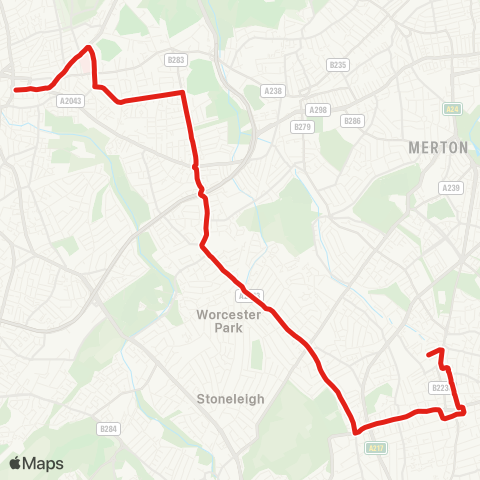 TfL Kingston - Worcester Pk - Cheam Village - Sutton Town Ctr - Sutton, Bushey Rd map