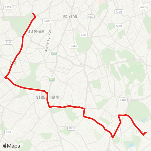 TfL Clapham Common - Streatham - Upper Norwood - Crystal Palace - Anerley Sta map