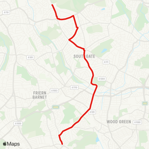 TfL Muswell Hill - Bounds Green - Southgate Green - Reservoir Rd - Cockfosters map