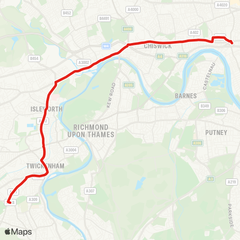 TfL Hammersmith - Brentford - Isleworth - Twickenham - Fulwell map