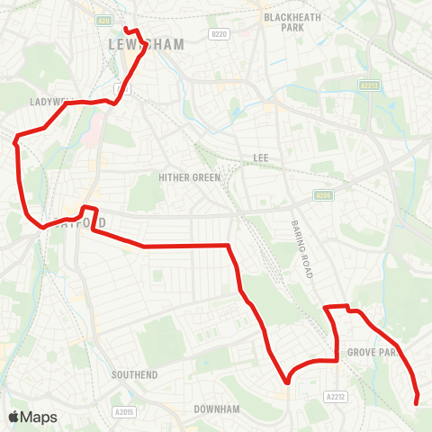 TfL Lewisham Sta - Ladywell - Catford - Hither Green - Grove Pk - Grove Pk Cemetery map