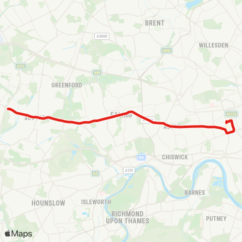 TfL Hayes By-Pass - Hanwell - Ealing Bway - Acton Town Ctr - White City map