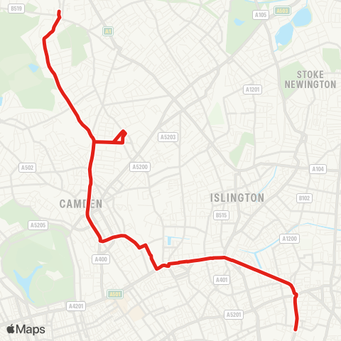 TfL Highgate - Parliament Hill - Camden Town - King's Cross - Moorgate map