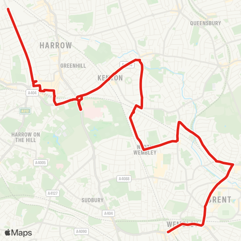 TfL Harrow View, Eastman Village - Harrow - Northwick Pk Hosp - Kenton - S Kenton - Preston Rd - The Av - Wembley Pk - Wembley Central map