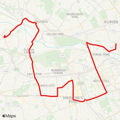 TfL Central Middlesex Hosp - Willesden Jct - White City - Shepherds Bush - Maida Hill, The Chippenham map