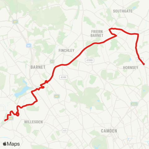 TfL St Raphael's - Brent Cross - New Southgate - Palmers Green - Turnpike Ln Sta map
