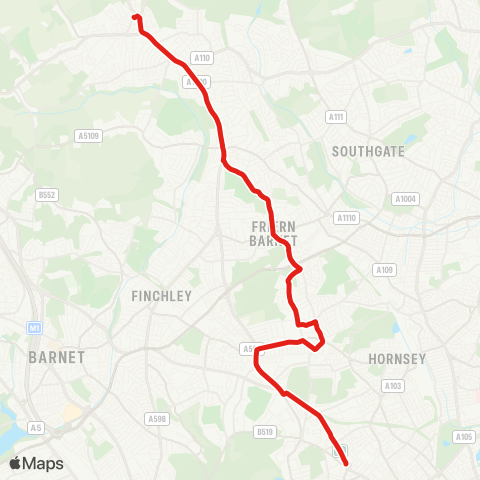 TfL Barnet - Friern Barnet - Muswell Hill - Highgate Wood - Archway map