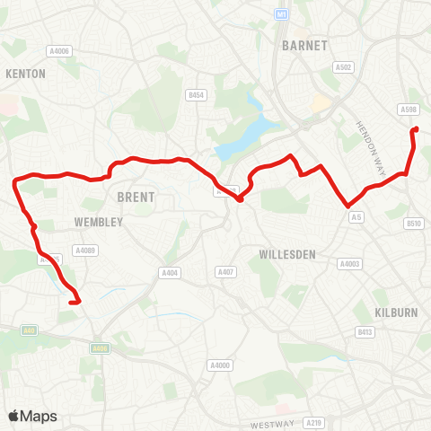 TfL Alperton, Sainsburys - Sudbury - N Wembley - Blackbird Cross - Neasden - Cricklewood - Childs Hill - Golders Green map