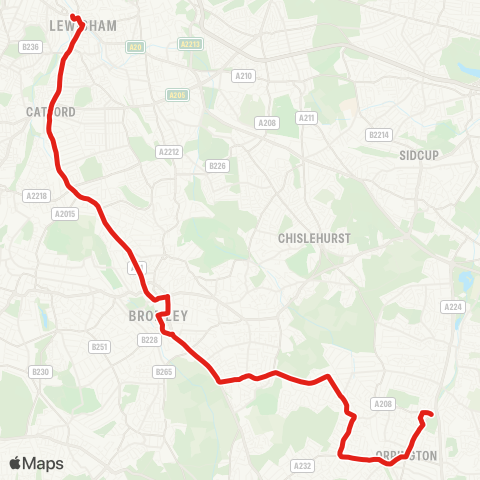 TfL Lewisham Sta - Bellingham - Bromley - Southborough - Orpington, Perry Hall Rd map