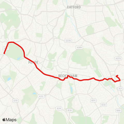 TfL Bromley N - Shortlands - Beckenham - Penge - Crystal Palace map