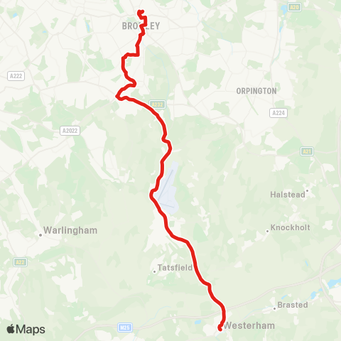 TfL Bromley N, Town Ctr and S - Barnhill Av - Hayes - Keston - Biggin Hill - Westerham Hill - Westerham map