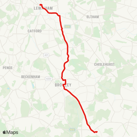 TfL Lewisham Sta - Grove Pk - Plaistow Green - Bromley Town Ctr and S Sta - Princess Royal Hosp map