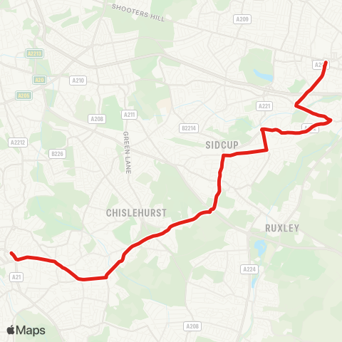TfL Bexleyheath, Town Ctr - Sidcup - Queen Marys Hosp - Chislehurst Common and Sta - Bromley N map